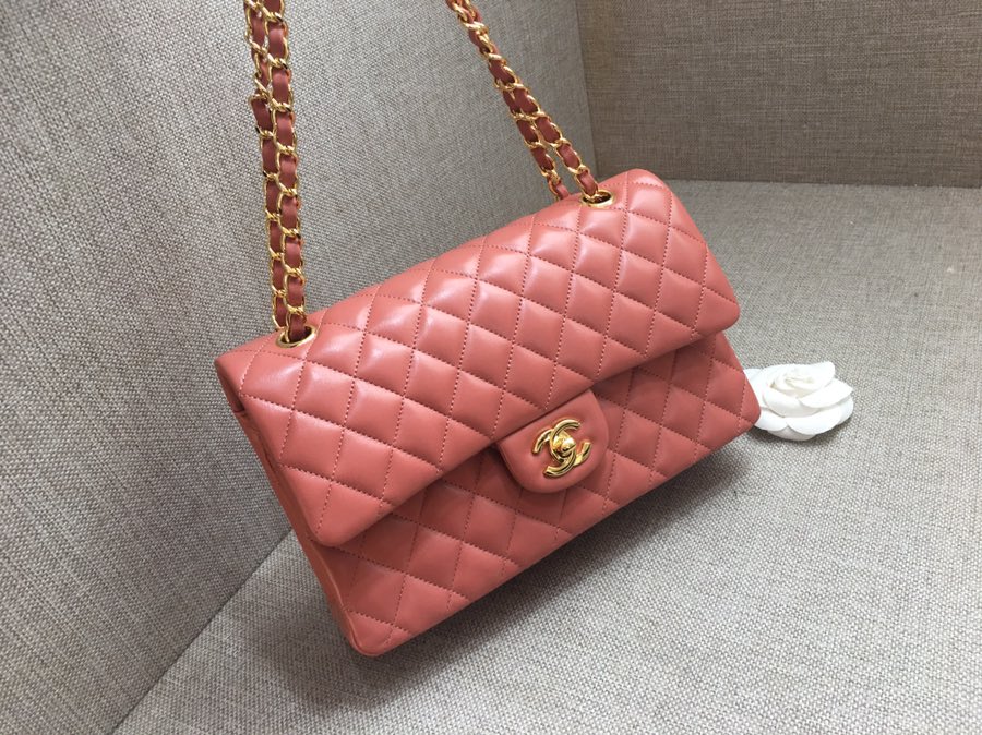 Medium Classic Flap Lambskin Bag AO1112 Cream Pink/Gold